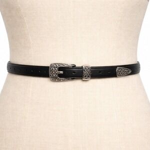 Brighton Black Leather Belt Silver Western Celtic Buckle Women Size S